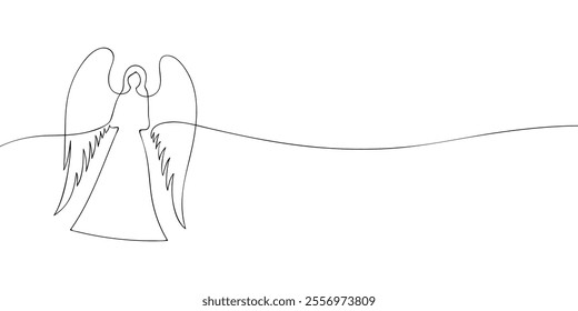 A single line drawing of an angel. Continuous line christmas angel icon. One line icon. Vector illustration.