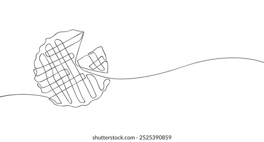 A single line drawing of an apple pie. Continuous line thanksgiving apple pie icon. One line icon. Vector illustration.