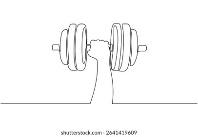 Single Line Drawing Arm Hand Gripping Dumbbell. Strength Training Minimalist Vector. Dumbbell Lifting Hand Icon Fitness and Strength Concept, pro vector minimal.