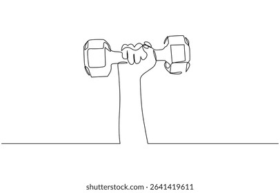 Single Line Drawing Arm Hand Gripping Dumbbell. Strength Training Minimalist Vector. Dumbbell Lifting Hand Icon Fitness and Strength Concept, pro vector minimal.