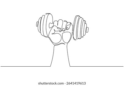Single Line Drawing Arm Hand Gripping Dumbbell. Strength Training Minimalist Vector. Dumbbell Lifting Hand Icon Fitness and Strength Concept, pro vector minimal.