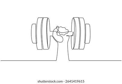 Single Line Drawing Arm Hand Gripping Dumbbell. Strength Training Minimalist Vector. Dumbbell Lifting Hand Icon Fitness and Strength Concept, pro vector minimal.