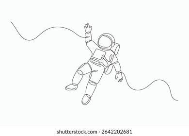 Single line drawing of astronaut floating in space
