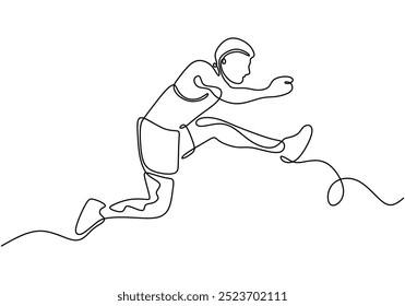 Single line drawing of an athlete jumping. Minimalist design showcasing strength and motion. Vector illustration.
