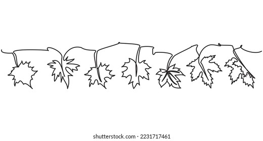 Single line drawing of Autumn leaves design Minimalism art. Collection of fallen leaves in autumn. Nature, autumn theme. Vector illustration of leaves in autumn. Maple leaf line art in autum.