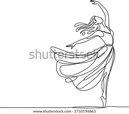 Single line drawing of a ballerina in motion dance