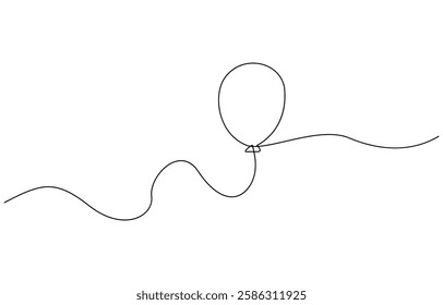 Single line drawing of a balloon, Continuous Line Drawing of Party Balloon Icon. Hand Drawn Symbol Vector Illustration.
