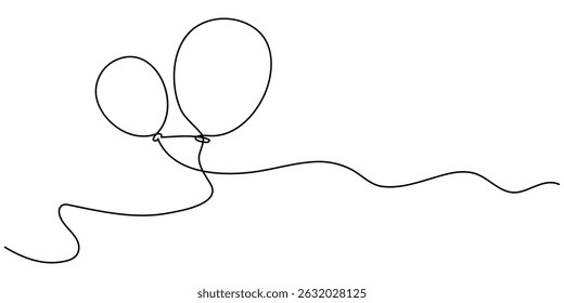 Single line drawing of a balloon, Balloon Editable Continuous Line Icon, Minimal outline design element for print, isolated on white background.