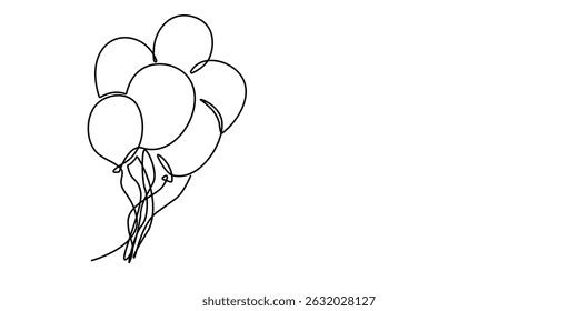 Dibujo de una sola línea de un globo, Globo Icono de línea continua editable, Elemento de diseño de contorno mínimo para imprimir, aislado sobre fondo blanco.