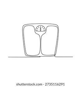 A single line drawing of a bathroom scale representing weight and health
