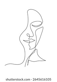 Single line drawing of a beautiful woman face, editable stroke.