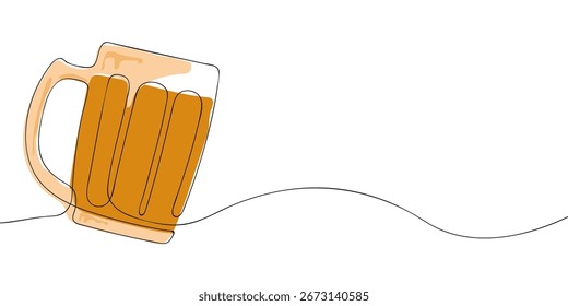 Einzeilige Zeichnung eines Bierkrug. Farbiges Symbol für fortlaufende Linien. Vektorgrafik.