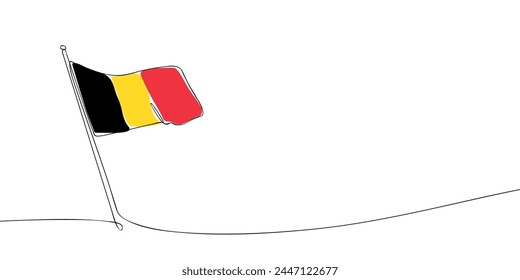 Eine einzeilige Zeichnung einer belgischen Flagge. Durchgezogene Linie Belgien Symbol. Ein Zeilensymbol. Vektorillustration