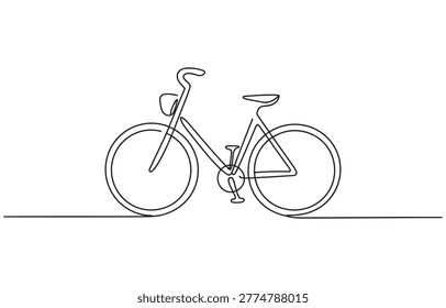 Single line drawing of a bicycle with a headlight line art two wheels city bike eco friendly front light road bike night ride safety feature illumination device transportation headlight