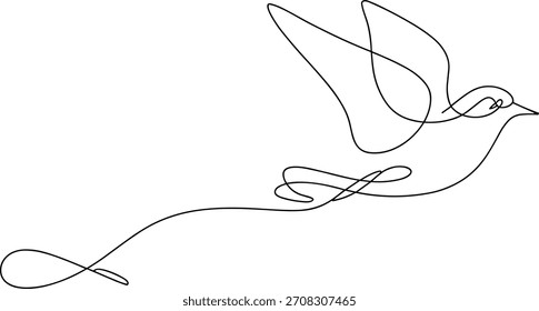 Dibujo de una sola línea de un pájaro en línea continua de vuelo