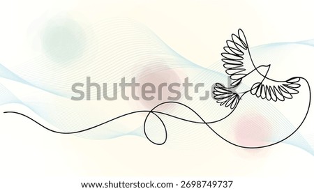 Single Line Drawing a Bird in Flight with Flowing Abstract Waves Soft Blends flying elegant continuous