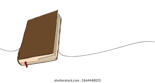 Dibujo de una sola línea de un libro. Icono de línea continua coloreada. Ilustración vectorial.