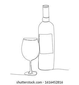 single line drawing of a bottle with glasses