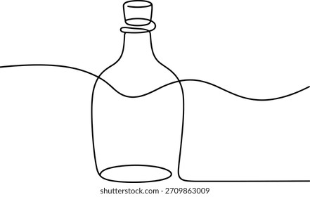 Einzeilige Zeichnung einer Flasche mit flüssigen und gewellten Linien