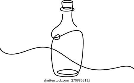 Desenho de linha única de uma garrafa com linha ondulada contínua
