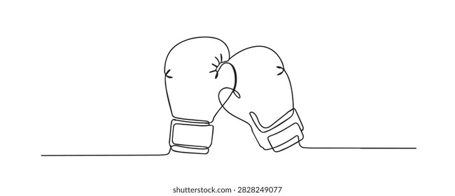 Single line drawing of a boxing glove. Continuous line drawing of a padded boxing glove used for combat sports and athletic training. Representing boxing and physical fitness. Vector illustration.