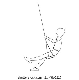 single line drawing of boy on a swing, continuous line vector illustration