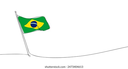 Eine einzeilige Zeichnung einer Brasilien-Flagge. Ikone der Föderativen Republik Brasilien. Ein Zeilensymbol. Vektorillustration