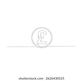 Dibujo de una sola línea de moneda de la libra esterlina británica. El fondo blanco. Concepto de divisa de Country Ilustración gráfica de Vector de dibujo de línea continua