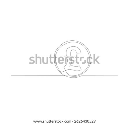 Single line drawing of British pound sterling coin currency. White background. Country currency concept continuous line drawing vector graphic illustration