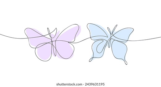 A single line drawing of a butterfly. Continuous line butterfly icon. One line icon. Vector illustration
