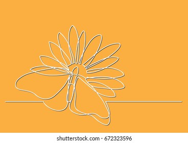 single line drawing of butterfly and flowers