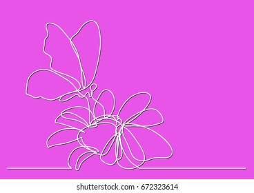 single line drawing of butterfly and flowers