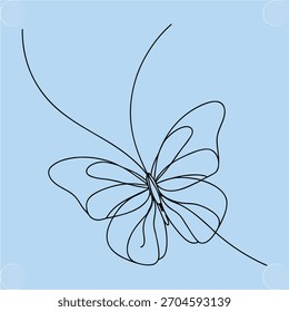 Línea única de dibujo de mariposa azul claro abstracto