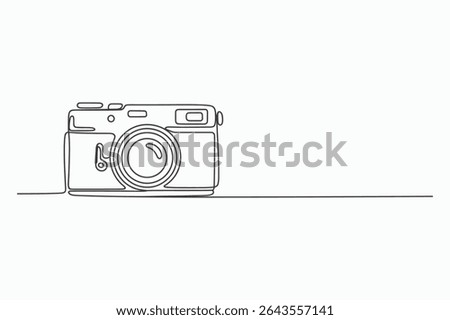 Single line drawing of a camera on a white background. Minimalist illustration of a photography device, perfect for website banners, social media posts, or print designs related to photography.