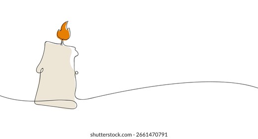 Single line drawing of a candle. Colored continuous line icon. Vector illustration.