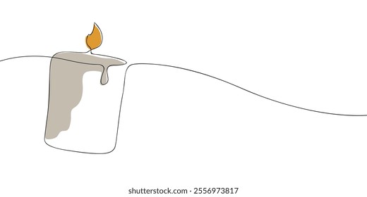 A single line drawing of a candle. Continuous line Christmas candle icon in color. One line icon. Vector illustration.