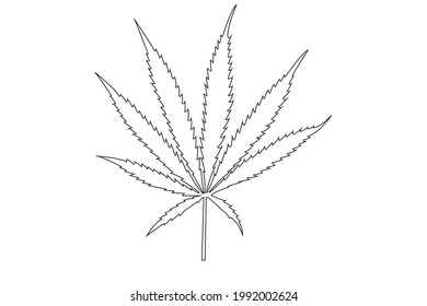 Single Line Drawing Of Cannabis Leaf On White Background