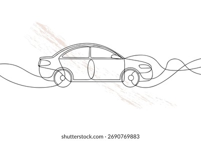 Uma única linha desenhando um carro com abstrato escova traços vetor