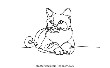 Single line drawing of cat animal