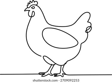 Desenho de linha única de uma ave de galinha