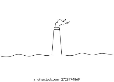 Desenho de linha única de fumaça de chaminé, representando a poluição e a indústria.