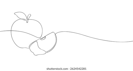A single line drawing of a chocolate covered apple. Continuous line a piece apple icon. One line icon. Vector illustration.
