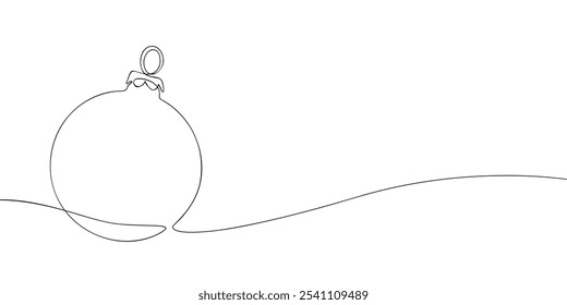 A single line drawing of a christmas ball. Continuous line christmas toy icon. One line icon. Vector illustration.