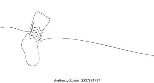 A single line drawing of a a Christmas stocking. Continuous line christmas icon. One line icon. Vector illustration.