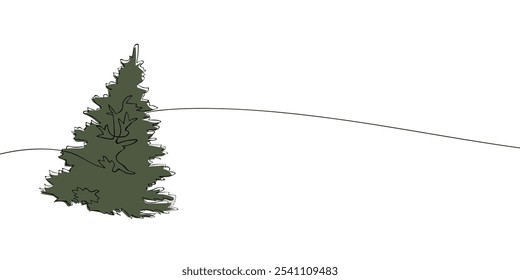 Un dibujo de una sola línea de un árbol de Navidad. Icono de árbol de pino de línea continua en color. Icono de una línea. Ilustración vectorial.