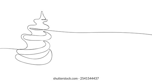 A single line drawing of a christmas tree. Continuous line christmas icon. One line icon. Vector illustration.