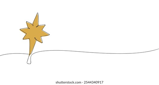 A single line drawing of a christmas tree topper. Continuous line christmas star icon in color. One line icon. Vector illustration.