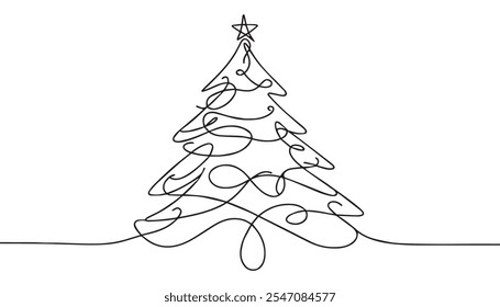 Single line drawing of a Christmas tree