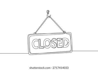 Dibujo de una sola línea de un Vector de tienda de puerta colgante de letrero cerrado. Ilustración de letrero cerrado de una sola línea que muestra el Vector de aviso comercial de la tienda
