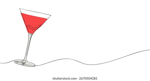 Desenho de linha única de um coquetel. Ícone de martini de linha contínua colorido. Ilustração vetorial.